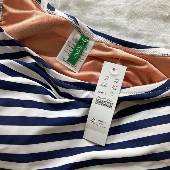NWT J. Crew Ruched One-shoulder Swimsuit in Navy/White Stripe - 4T (Long Torso) - Picture 4 of 5